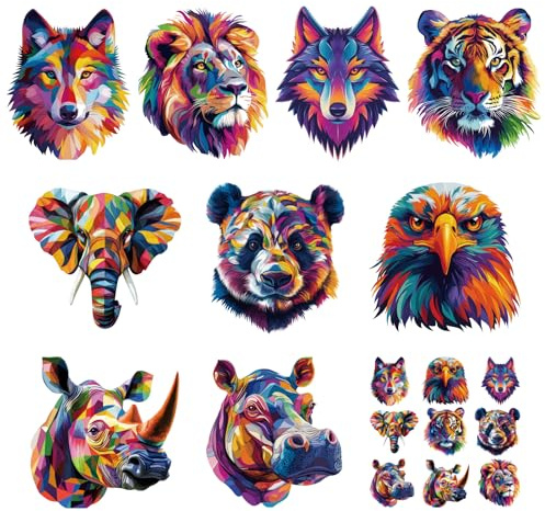 SUPERDANT 10 parches coloridos de transferencia de planchado de animales salvajes pegatinas de transferencia de calor DIY lobo, tigre, transferencia de plancha, decoración, lavable, transferencia de