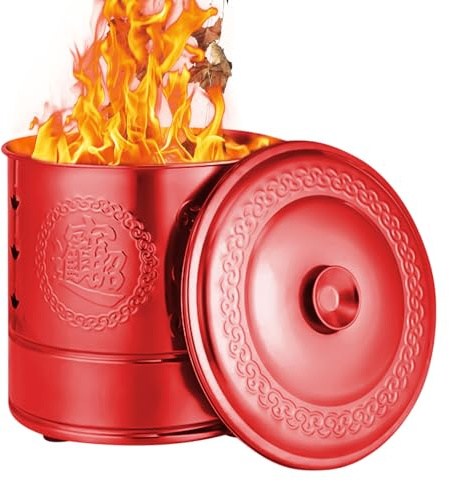 Burn Barrel – Barile inceneritore in acciaio | Barile di buon auspicio con coperchio e maniglia per il trasporto per rituali, cerimonie funebri, festival Qingming
