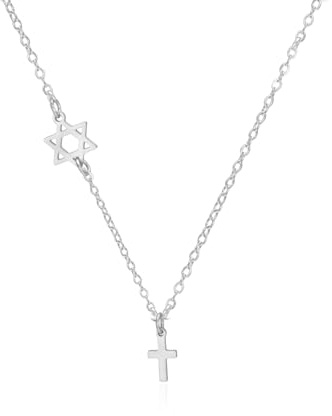 VASSAGO Star of David Cross Necklace for Women Stainless Steel Jewish Star Y Necklace Christian Cross Pendant Religious Talisman Amulet Israel Jewelry (silver pendant)