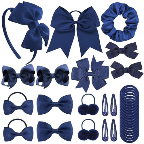 Accesorios para el Cabello con Lazos, 48 piezas Azul Gomas Pelo Niña Ganchos, Kit de Accesorios para el Cabello para Niñas del Pelo Clips, para niñas y niños pequeños (Azul Marino)