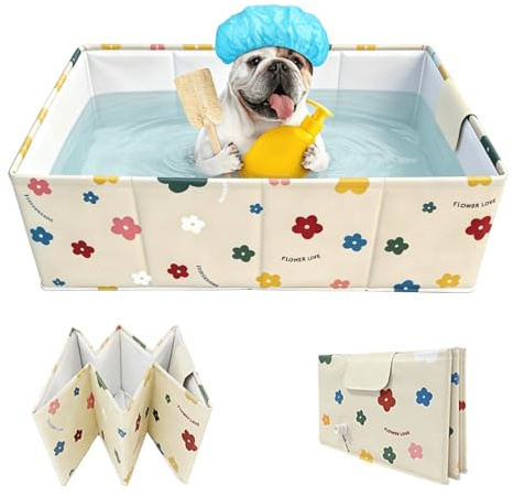 Foldable Dog Bathtub for Small to Medium Dogs & Cats, Collapsible Pet Bath Tub for Shower/Kitchen Sink, Thickened Insulated Base, Portable & Space-Saving Puppy Wash Basin, 27.5 x 15.7 x 9, Yellow