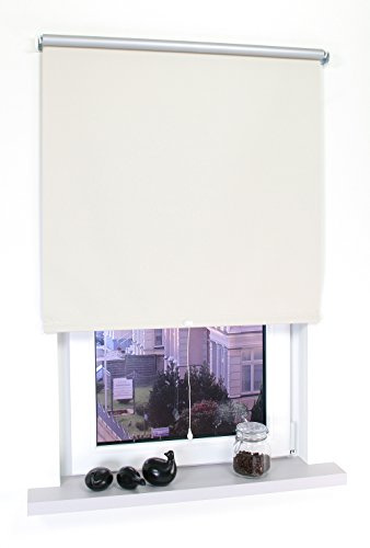deko-raumshop Verdunkelungsrollo Springrollo Mittelzugrollo Schnapprollo Thermo Rollo Breite 60 bis 200 cm lichtundurchlässig verdunkelnd Beschichtung Silber Hitzeschutz (120 x 180 cm, Beige)