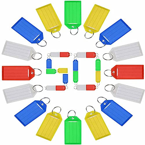 Färgade plastnyckelringetiketter med etiketter 50 stycken nyckeltaggar med delad ring nyckelbricka etiketter ID-etiketter nyckelringsetiketter för nyckelring/husdjur/väska/bagage