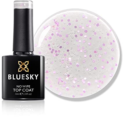 Bluesky Gel Nail Polish, Glitter No Wipe Top Coat, Birthday Sprinkles, GTC07, Pink, 10 ml (Requires Curing Under UV LED Lamp)