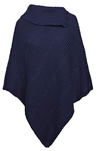 Hamishkane® Chunky Cable Knitted Ponchos for Women, Warm Collared Poncho Sweater, Stylish 3 Button Winter Ladies Shawls and Wraps, Soft Knitwear Cape Women's Cardigan Wrap Top UK Sizes 8-22