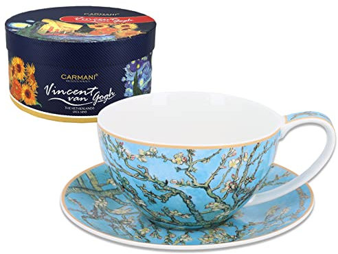 CARMANI - Porzellan-Tasse und Untertasse mit Vincent Van Gogh, Mandelblüte, 360 ml