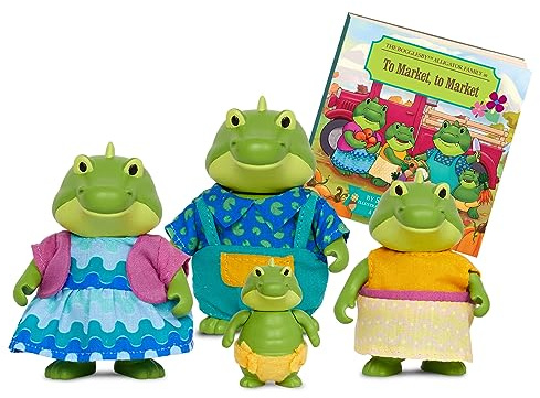Li'l Woodzeez – Bogglesby Alligator Family – Set of 4 Collectible Posable Alligator Figures with Storybook for Imaginative Pretend Play – Doll Figures Toy Gift for Children 3+ Years