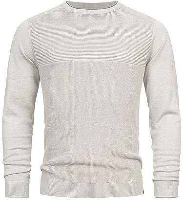 Indicode Hombres INReign Jersey de Punto Fino con Cuello Redondo Lt Grey Mix M