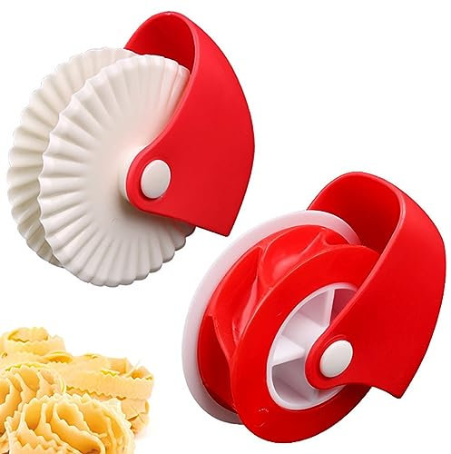 WUDQIJI Rueda de corte ondulada, 2 unidades, cortador de masa, decoración de bordes, cortador de pastelería, cortador de decoración, cortador redondo, cortador de masa, cortador de pizza, cortador de