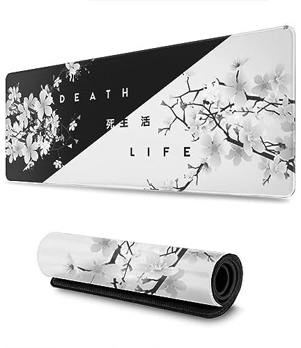 Donboly Tappetino per mouse da gaming, pagoda giapponese e fiori di ciliegio, tappetino da scrivania maxpad XXL, bordi cuciti, antiscivolo in gomma (Death Life, 90 cm x 40 cm)