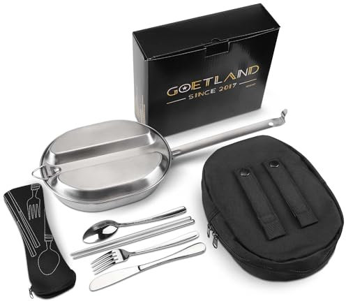 Goetland Set di Gavette Pentole da Campeggio Militare Statunitense Acciaio Inossidabile 304 Posate Campeggio