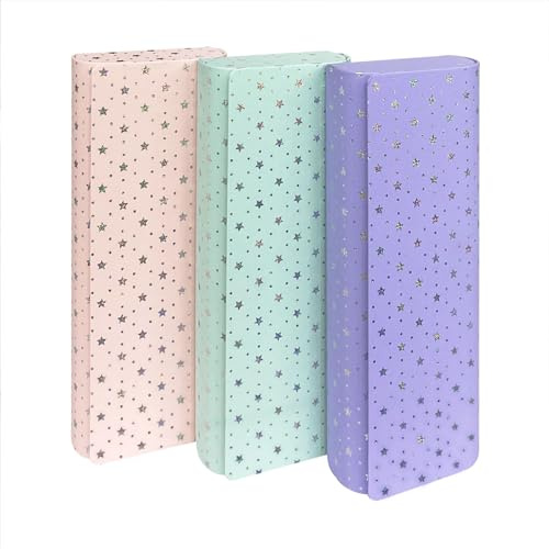 HSYMQ 3 Pcs Glasses Case Hard Shell, Square PU Hard Eyeglass Case with glitter star design, Large Protable Eyeglasses Cases for Female