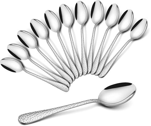 Joyfair Kaffeelöffel Set, 12 Stück Edelstahl Teelöffel Klein Löffel mit Hammergriff, 15cm Dessertlöffel für Zuhause/Restaurant/Kantinen, Runde Kante & Hochglanzpoliert, Spülmaschinenfest