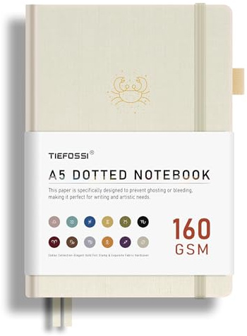 TIEFOSSI Bullet Dotted Journal, 160 g/m² auslaufsicheres, dickes Papier, Sternbild-Punktnotizbuch, Krebs-Tagebuch für Frauen, 256 nummerierte Punktrasterseiten