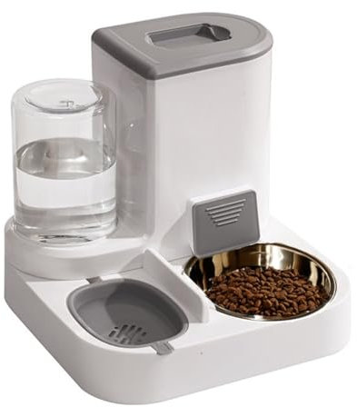 Distributore automatico di cibo e acqua per gatti (2,2 l + 1 l), combinato 2 in 1 con ciotola in acciaio inox, igienico e pratico
