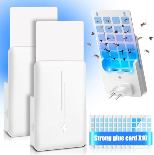 Lamp Anti Moustique, 2 pcs Piège à moustiques, Piege a Mouche Attrape Mouche UV Anti Moucherons Interieur, Electrique Attrape Mouches pour Mouches à Fruits Moustiques Moucheron (10 Pièges)