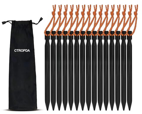 CTROPDA 15Pack Tent Stakes, 7075 Aluminum Tent Stakes with Pull Rope, Lightweight Tent Pegs for Backpacking, Durable Camping Tent Accessories, Black…
