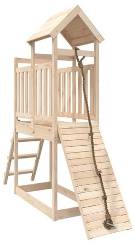 vidaXL Solid Wood Pine Playhouse with Ladder, Sandpit, Climbing Wall - Multi-Activity Play Tower - Sturdy & Stable - Ideal for Kids Aged 3-8 Years - Brown