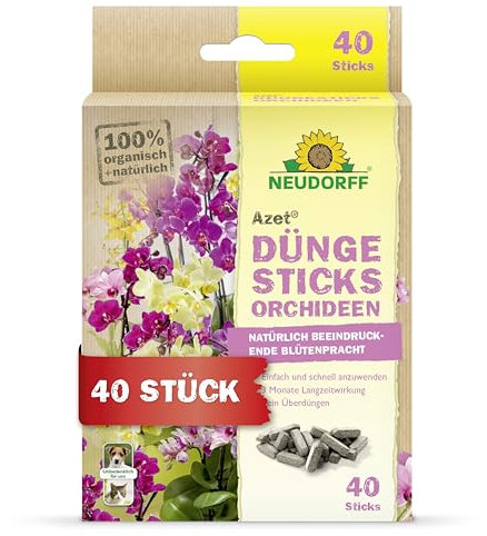 Neudorff Azet DüngeSticks für Orchideen – Bio Orchideendünger sorgt für üppig blühende Orchideen mit 2 Monaten Langzeitwirkung, 40 Stück