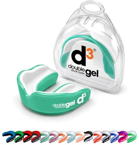 d3 Double Gel Mouthguard wth Case (Mint Green/White, Adult (12+)) Gum Shield for Boxing, MMA, Contact Sports, Rugby, Martial Arts, Judo, Karate, Hockey