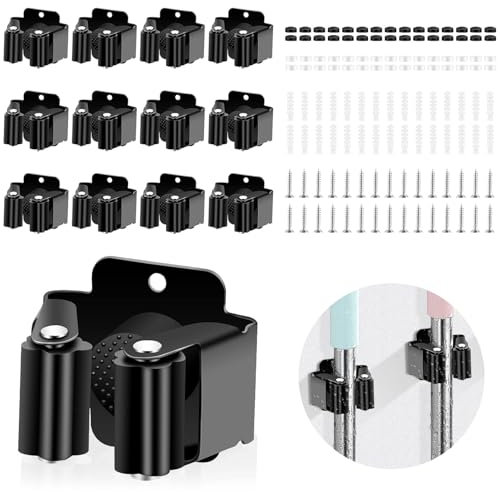 Binnan 12 Pezzi Portascope da Muro Appendibile, Organizer per Attrezzi da Giardino, Supporto per Scopa da Parete，Scopa da Appendere, Adatta per Bagno, Cucina, Garage, ECC.