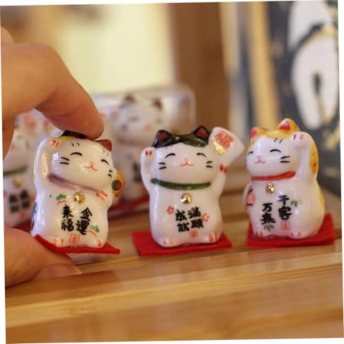 Pastoralist Lucky Cat Waving Arm, 3pcs 3.5cm Mini Ceramic Fortune Cats, Small Maneki Neko Statues Ornaments for Home Office Decorations