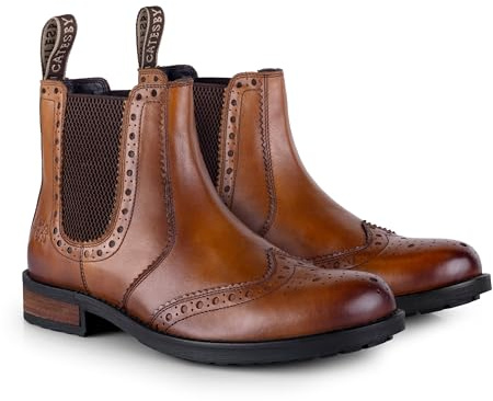 Catesby Bray Premium Leather Mens Boots Brogue Lightweight Durable Dealer Boots For Men, Tan, UK 10