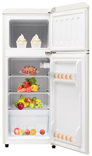 Réfrigérateur avec congélateur, petit réfrigérateur à 2 portes pour bureau, cuisine, dortoir et chambre, mini réfrigérateur avec étagères réglables,Beige