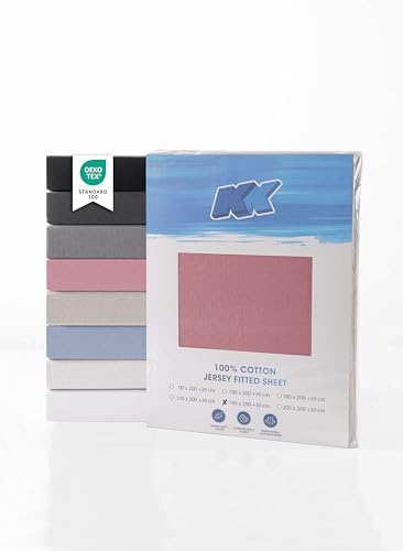 Lenzuolo con angoli elasticizzati in jersey, 100% cotone, elastico e morbido, traspirante e facile da pulire, certificato Oeko-Tex Standard 100 (rosa antico, 160 x 200 + 30 cm)
