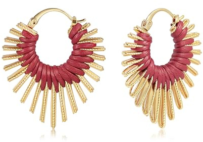 Herz Rot Statement Damen Ohrringe Creolen Hohle Halbkreis Handgewebte Leder Gold Schmuck