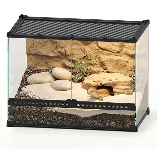 NEPTONION Terrarium professionnel en verre de 14 gallons, 50,8 x 30,5 x 35,5 cm, réservoir d'habitat durable pour reptiles avec cadre en alliage d'aluminium résistant à la chaleur, double portes