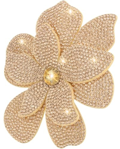 Merdia 3.74 Inches Rhinestone Camellia Flower Brooch Pins & Hair Clips for Women Elegant Created Crystal Lapel Pin Brooches Wedding Party Champagne