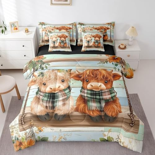 Generico Piumino Singolo Fiore Giallo Trapunte Mucca Piumone Imbottito Resistente Lavabile, Super Morbida Trapunta, piumini 160x245 cm in Microfibra Reversibile e 2 Federa 50x80 cm Q387