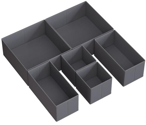 SONGMICS Aufbewahrungsbox für Schublade, 6er Set, Schubladen Organizer, Faltbox, Unterwäsche Organizer, Stoffbox für Socken, Unterwäsche, BHs, Krawatten und Schals, schiefergrau RDZ06G
