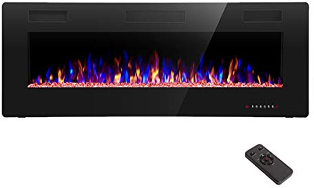 R.W.FLAME Electric Fireplace 50 inch Recessed and Wall Mounted,The Thinnest FireplaceLow Noise, Fit for 2 x 6 Stud, Remote Control with Timer,Touch Screen,Adjustable Flame Colors and Speed