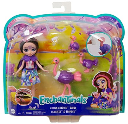 Enchantimals Savane Ensoleillée Coffret Famille avec Mini-poupée Ofelia Autruche et 3 Figurines autruchon, Jouet pour Enfant, GTM32