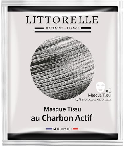 Littorelle – Masque Visage N°2 au Charbon Actif – Made in France – Purifie et Détoxifie la Peau – Réduit les Points Noirs – Unifie le Teint – Masque Tissu pour Peaux Mixtes à Grasses