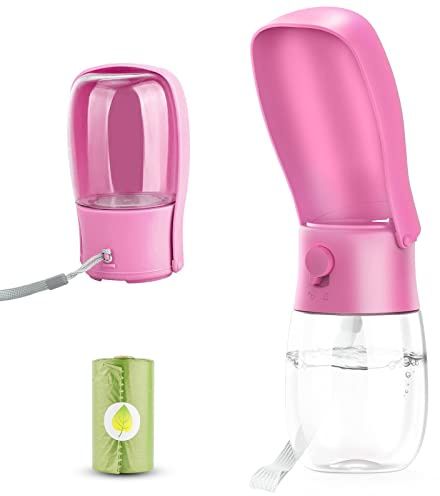 Gezimetie Dog Water Bottle - Foldable Dog Water Dispenser for Walking with Dog Waste Bag, Portable Pet Water Bottle for Travel, BPA Free Water Bottle for Cat, Rabbit,Puppy and Other Animal 300ML