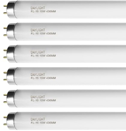 F15T8/DL 18 Inches T8 15 Watt Fluorescent Tube Compatible for Sylvania GE Eiko F15/T8/D Daylight 6500K G13 Bi-Pin Base 6 Count