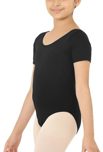 P&R Dance Wear LTD Girls Shiny Short Sleeve Dance School Gymnastics Leotard Kids Sizes - wonderful Christmas or birthday present - Comfortable Fit - Performance Wear Bodysuit (Black, 7-8)