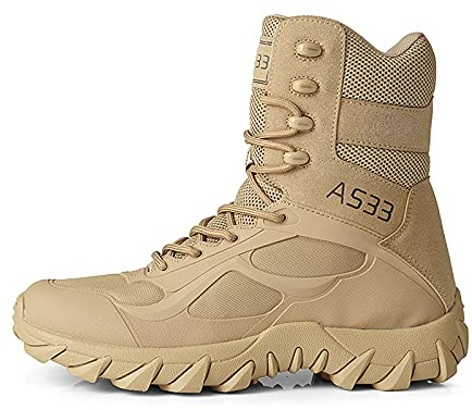 QAXZESA Bottes tactiques pour hommes bottes militaires respirantes chaussures de travail de Combat durables bottes de marche de randonnée légères,Sand-43
