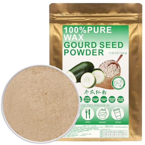 100% Pure Wax Gourd Seed Powder 100g/3.52oz Natural Wax Gourd Seed Farina | Polvere di melone invernale per frullati, frullati, cottura e bevande, tè | Free da conservanti