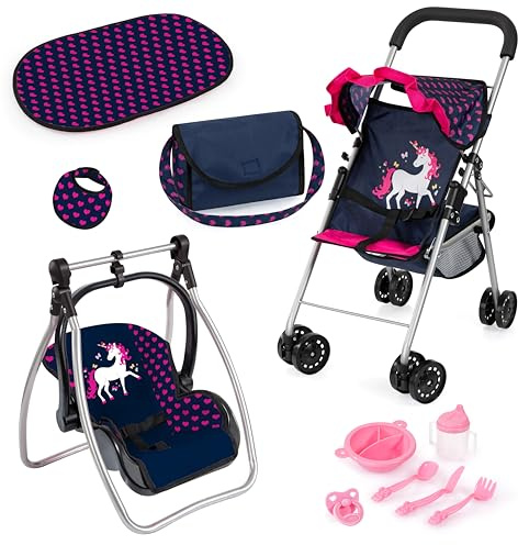 Bayer Design Puppenbuggy Set mit Tasche, Wickelunterlage, Wiege, Zubehör