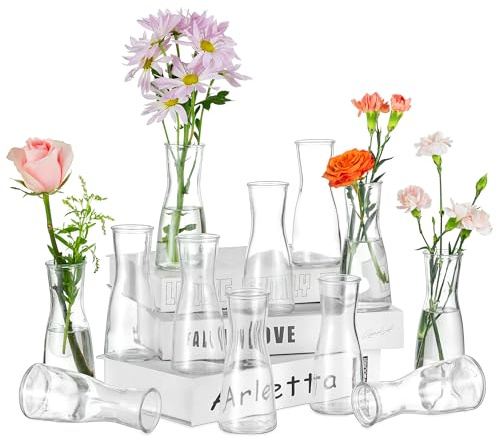 Hewory Små vaser för bordsdekoration bröllop: 12 vaser glas liten bordsdekoration för bröllopsdekoration – modern blomvas glas liten glasvaser blomma vas smal för vardagsrum brudfest bröllop matbord