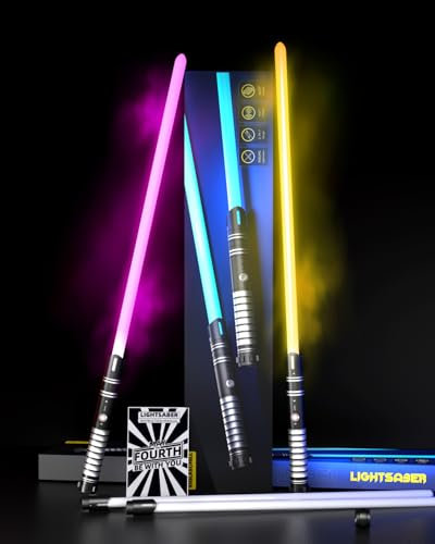 Duell Lichtschwerter 2er Set 6 Soundeffekten & 24 Farben Abnehmbare Lichtschwert doppelseitige Klinge vibrierenden Metallgriff Lichtschwerter für Kinder und Erwachsene 5.0