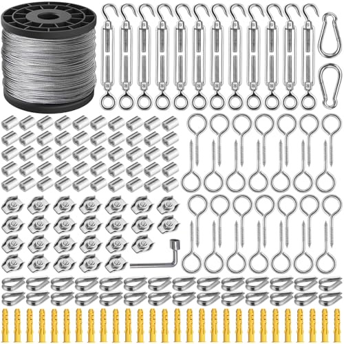 Xyxu Garden Wire for Climbing Plants, 100m 2mm PVC Coated Stainless Steel Heavy Duty Metal Cable Catenary Fence Wire Rope Trellis Kit with M5 Turnbuckles Wires Tensioner, Vine Eyes for Climbing Plants