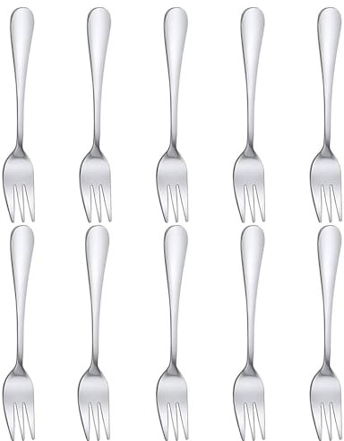 Silver 10-Piece Stainless Steel Fork Set for Dessert and Fruit - Dishwasher Safe, Perfect for Home Kitchen and Restaurant