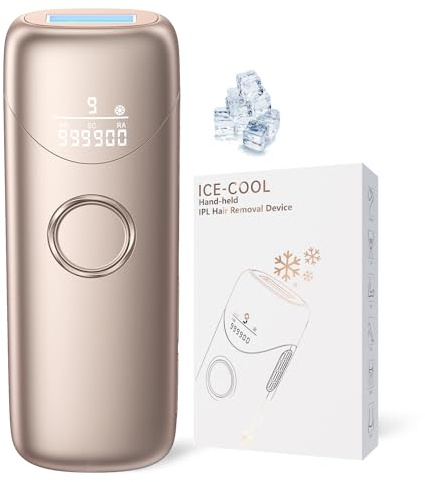 Épilateur Lumière Pulsée avec Refroidissement, 19,8J Épilateur Laser avec 9 Niveaux D'énergie, 600NM Onde Lumineuse Rouge, 999900 Flashs, Épilation IPL pour Visage, Bras, Dos et Maillot, Doré