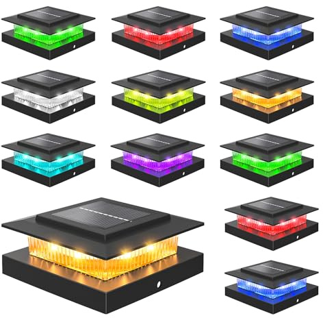 NIORSUN Solar Post Cap Lights Outdoor Waterproof, 4x4 Post Solar Lights RGB Color Changing, Fence Posts Solars Light for Deck Patio Garden Decoration, 4x4 Posts Caps Wood Vinyl, 12 Pack (Black)