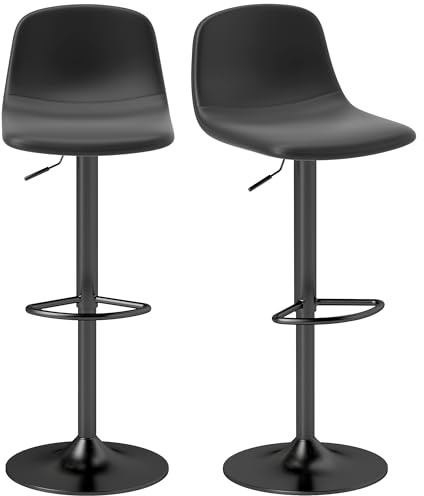 HOMCOM Set 2 Sgabelli Cucina con Schienale e Poggiapiedi, Sgabelli Alto da Bar e Bancone con Altezza Regolabile e Imbottitura in Pelle PU, Sedie Alte da Bar Girevoli a 360°, Nero